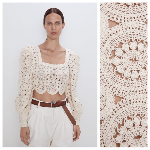 Zara Tops - NWT. Zara Cream Textured Wave Top. Size M.